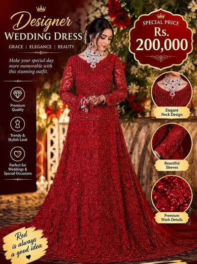Luxury Red Bridal Wedding Dress | Heavy Embroidered Designer Gown |