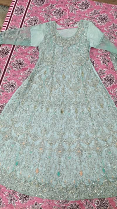 Beautiful Mint Green Heavy Embroidered formal Wear Dress