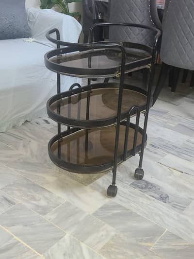 Vintage 3-Tier Black & Smoked Glass Serving / Tea Cart