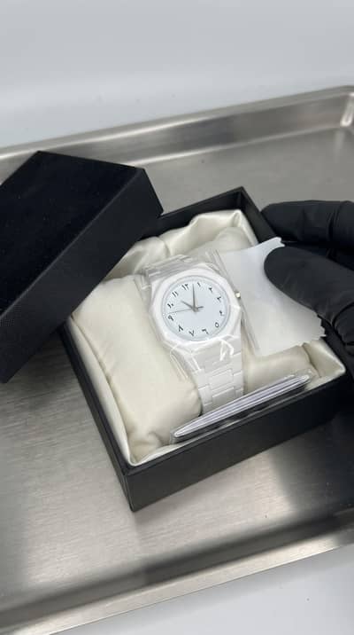 White Carbon Fiber Arabic Watch