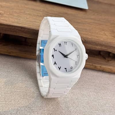 White Carbon Fiber Arabic Watch