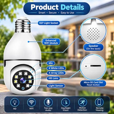 Speed-X Bulb Camera 1080P WiFi 360° Security | Two-Way Audio