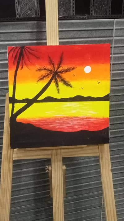 Beautiful handmade sunset beach painting.