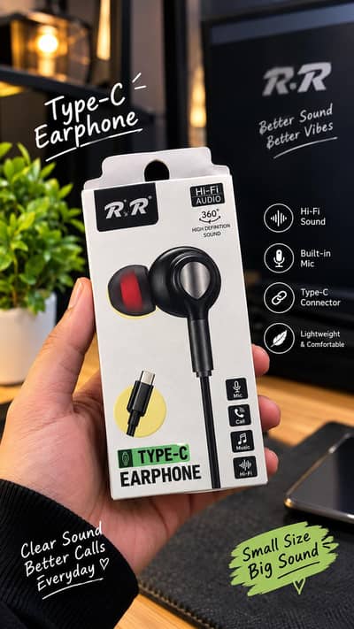 R. R Premium Type-C Earphone | Hi-Fi Sound | Built-in Mic