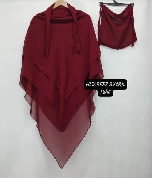 3 Layer Hijab Set in Chiffon with Nikab (2 Piece) – Ready-to-Wear Khimar Hijab