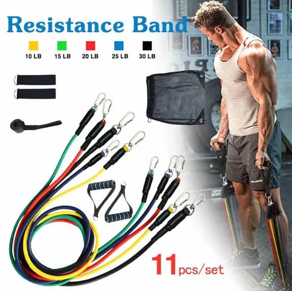 11-Piece Latex Resistance Band Set with Door Anchor, Ankle Straps, and Handles for Home Fitness