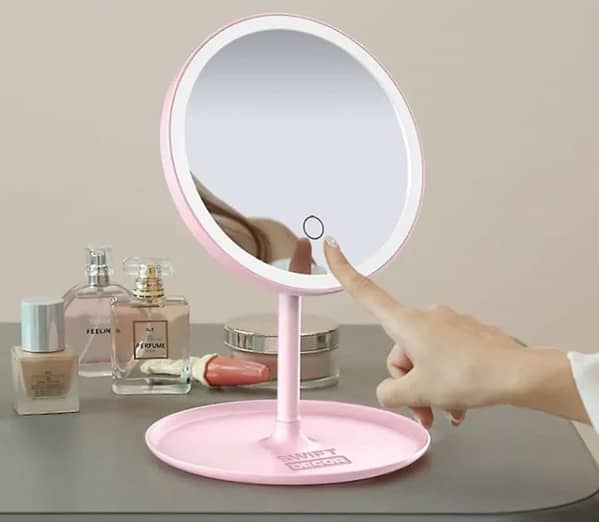 Makeup Mirror Stand: Portable LED Makeup Mirror with Stand, Touch Screen, 3 Light Modes, Travel-Friendly Vanity Organizer