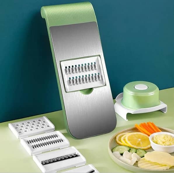 Multifunctional Vegetable Cutter, Universal Slicer, Onion Cutter with 5 Blade Settings and Collection Basin, Professional Vegetable Slicer for Onions, Garlic, Tomatoes, Potato, Carrot