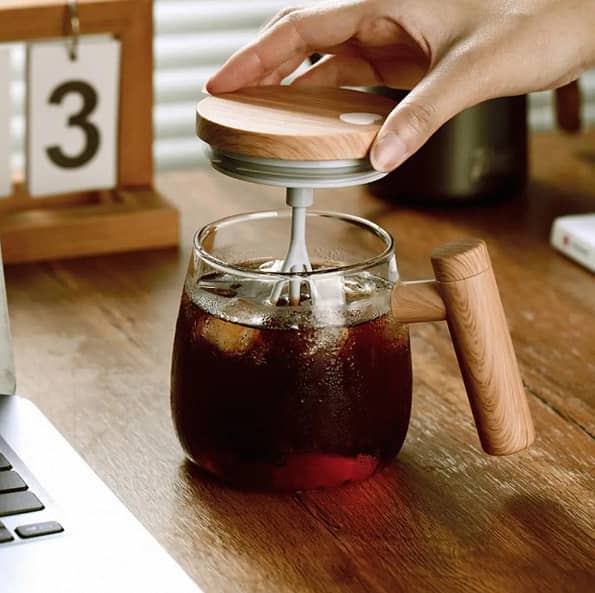 Self Stirring Mug 400ML with Wooden Handle and Rechargeable Self-Stirring Cup