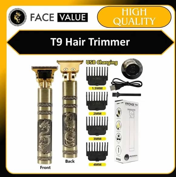Face Value T9 Trimmer for Men – Dragon Style Cordless Hair and Beard Clipper with Zero-Gap Blades