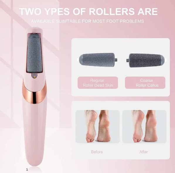 Rechargeable Electric Foot Callus Remover for Feet – Cordless Pedicure Tool with 2 Roller Heads, Foot Scrubber for Hard & Dead Skin, Electronic Foot File & Grinder, Dead Skin & Callus Remover for Women's Foot Care