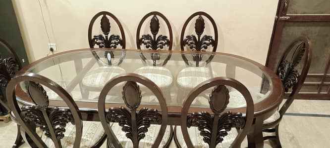 Premium 8 Seater Wooden Dining Set | Glass Top | Elegant Design