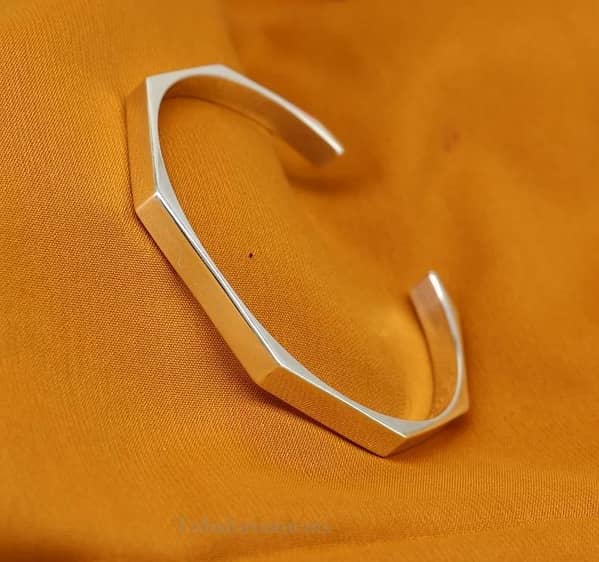 Men’s Geometric Cuff Bracelet – Stainless Steel Open Bangle, Minimalist Silver Wristband, Gift for Men