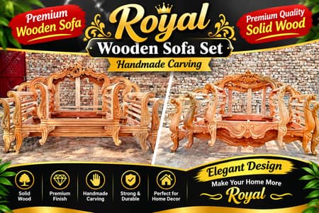  Royal Wooden Sofa Set | Premium Handmade Carved Design