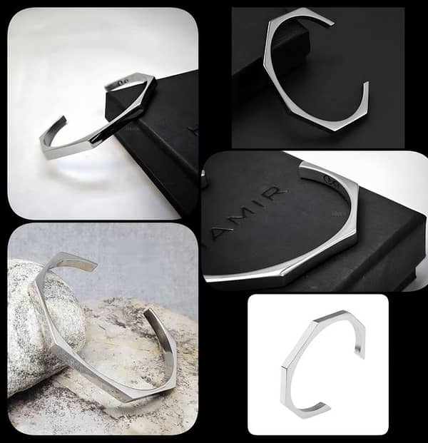 Men's Geometric Stainless Steel Cuff Bracelet - Minimalist Silver Bangle(bracelet for boys and men’s)