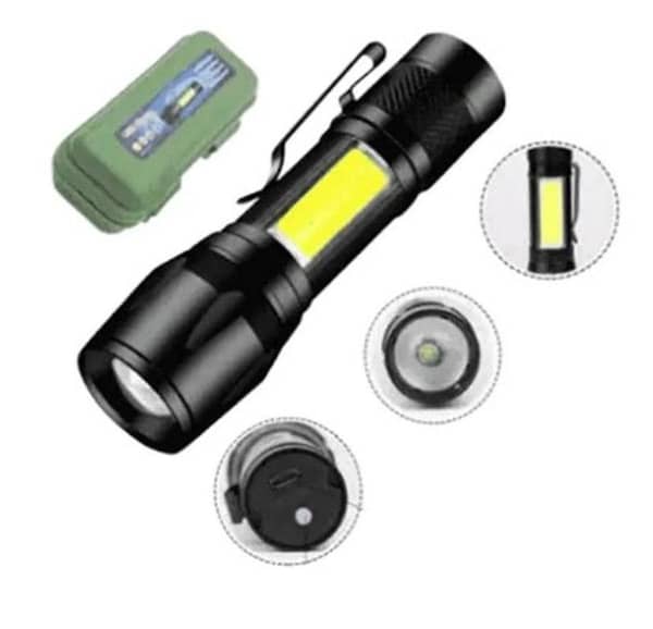 Torch - Mini LED Micro USB Charging with Cable and Case - Powerful Flashlight 3800LM XPE COB Small Rechargeable - Flash Light Zoomable