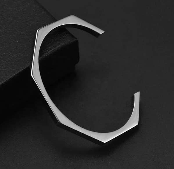 hexagon Silver Fashion Thin Kara - Mens Kara - High Quality Stainless Steel thin Kara - Flat Thin Kara For Boys - Silver/Golden trendy Kara Bracelet for men and boys