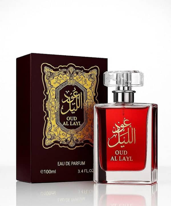 Oud Al Layl Eau de Parfum 100ml – Premium Oriental Unisex Fragrance in Red Crystal-Cap Bottle with Gold-Embossed Box