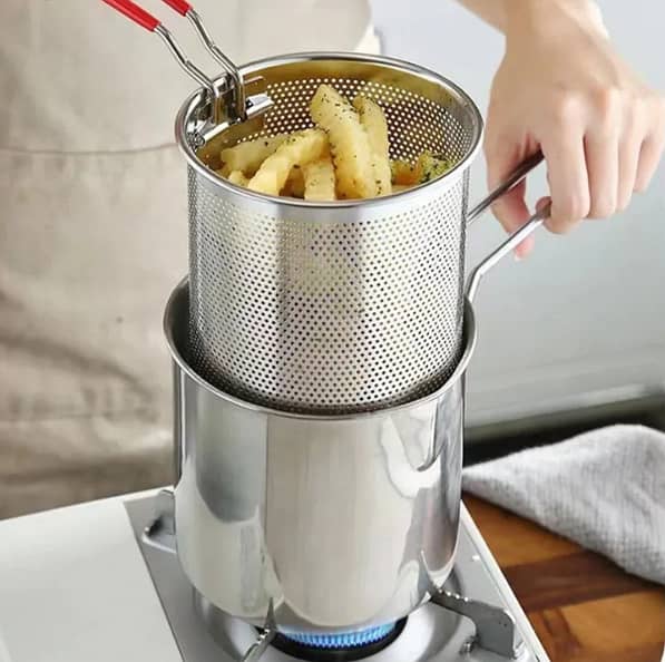 Deep Fryer Pot with Strainer (1200ML) – Nonstick Stainless Steel Frying Pan for Fries, Nuggets, Samosas, Chips