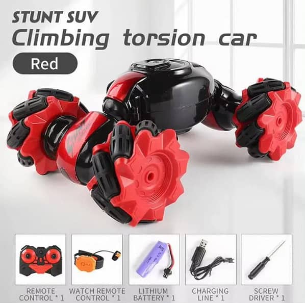 Car - Remote Control Car - 2 in 1 Rechargeable RC Stunt Car Double Sided Flip/Rotating with 2.4GHz Remote Controller and Hand Wrist Remote (Mix/Random colour)