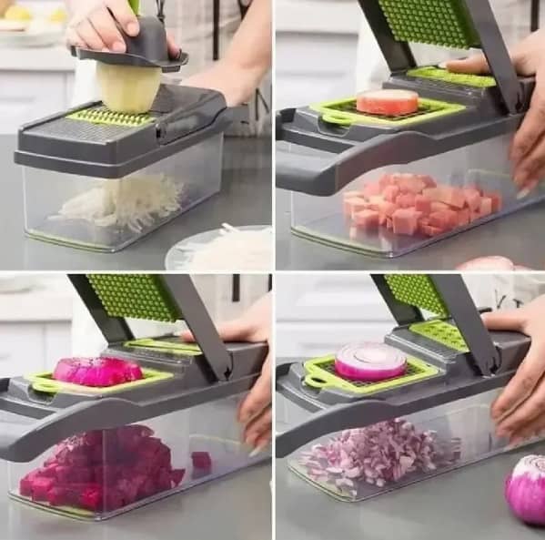 16PCS 1 Veggie Slicer – Multi-functional Vegetable Chopper, Cutter, Mandoline, Grater & Peeler Set – High Quality Kitchen Tool