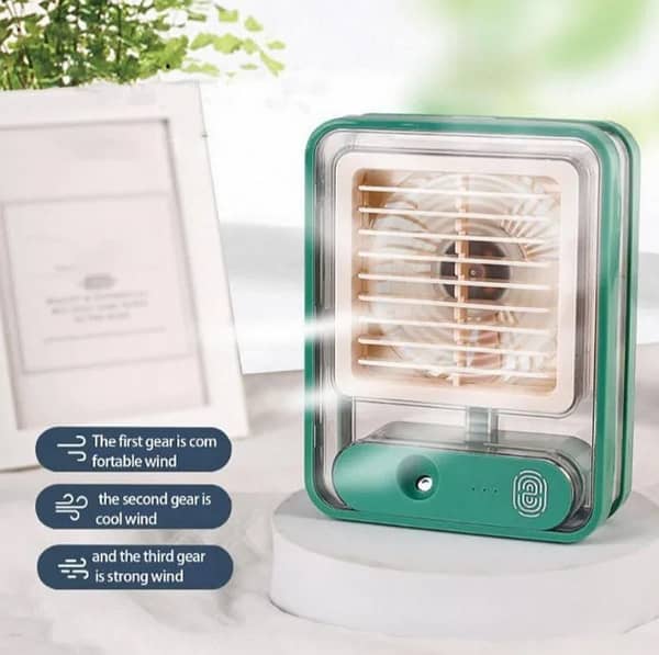 Portable fan with light and mist spray | rechargeable mini desk cooler