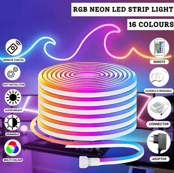 RGB Neon LED Strip Light, 16ft Waterproof Multicolor Kit with Remote – Flexible 12V Color Change Rope Lights
