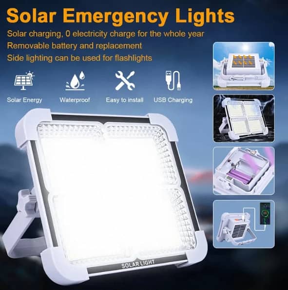 Solar Light - Rechargeable Light -Emergency Light - Solar Lights - Household Solar Camping Flood light - Battery ip66 waterproof USB emergency 200w solar LED Dimmable Outdoor Work Light