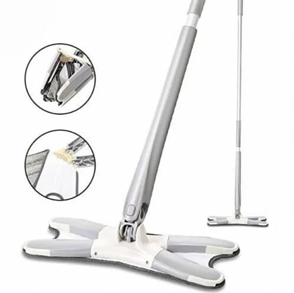 Cleaning Mops Floor Mop Microfiber Mop X-Type Flat Floor Mop with Replace Cloth Heads 360 Degree Squeeze Mop Hand-Free Wash Household Lazy Mop Home Cleaning Tool, for Kitchen, Hall