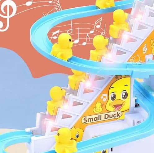 Duck Climbing Stairs Toy - Electric Duck Toy with Lights & Music - Small Ducks Toys Electric Stairs - Cute Ducks Electric Track Roller Coaster - Small Ducks Toys - Slide Toy for Kids - Interactive Duck Toy for Toddlers - 3 Sliding Ducks Included