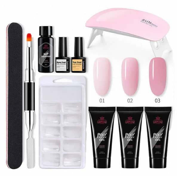Poly Nail Gel Set with 6W LED Lamp - Complete Manicure Kit for Poly Gel Extensions