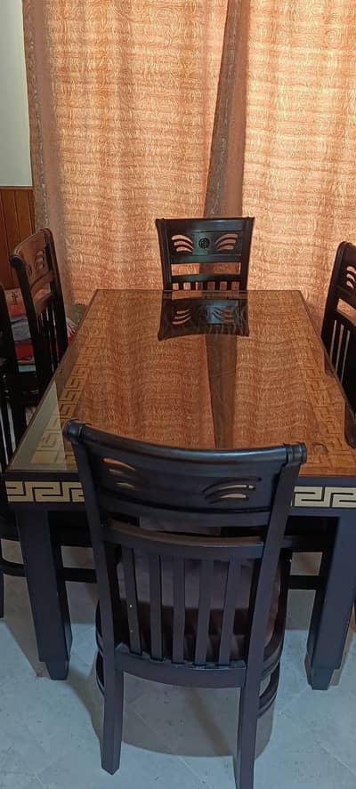 6-Seater Solid Wood Dining Table with Glass Top – Excellent Condition