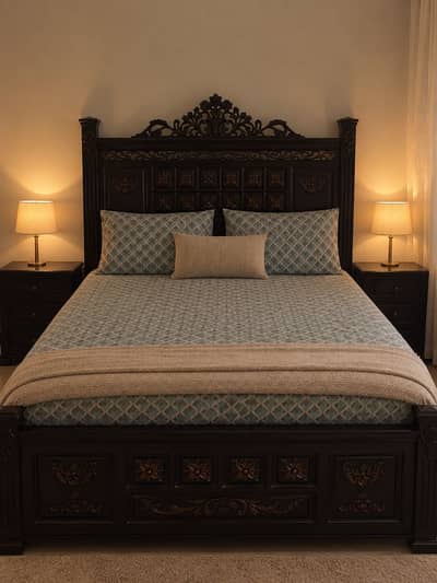 Antique style solid wooden bed.