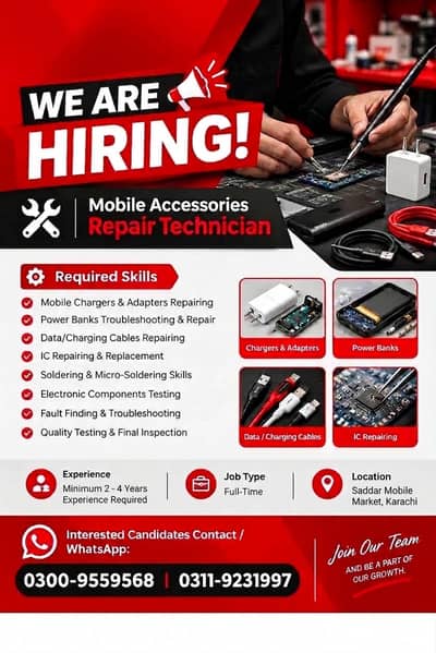 Mobile Accessories Repair Technician (2-4 Years Exp) - Saddar