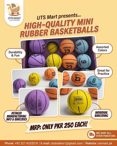 **High-Quality Mini Rubber Basketballs – Assorted Colors | UTS Mart**