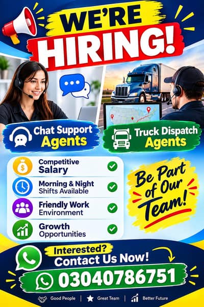 Chat support Agent & Truck dispatch Agent  /Girls & boys Urgent Hiring