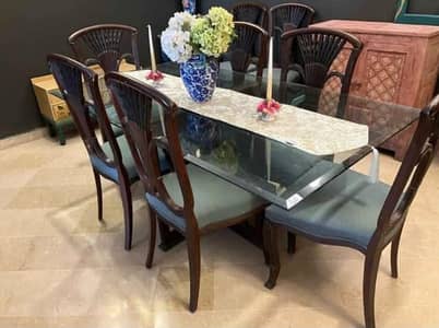 Glass Top Dining Table with 8 Chairs