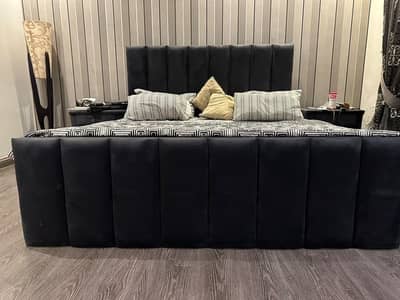 Premium Dark Grey King Size Bed with Headboard & 2 Side Tables