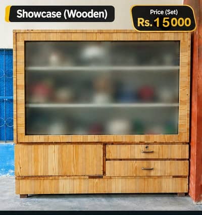 Wooden Showcase with Glass Doors – Spacious Storage – Rs. 15,000