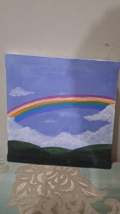 Hand Painted Rainbow Landscape Wall Art | Handmade Canvas Painting