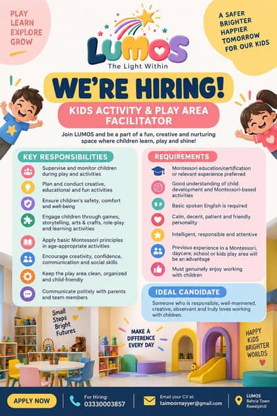 kids activity and play area facilitator