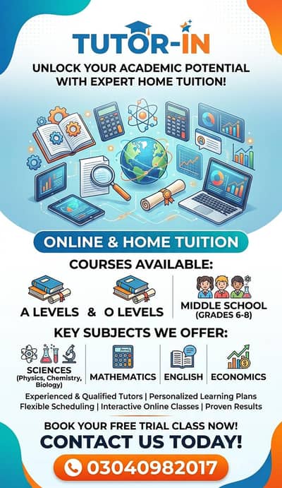 Home Tuitions A/O Levels (Phy, Chem, Bio, Maths, Economics, English]