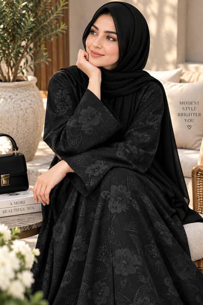 Nida 3D Printed Front Open Abaya