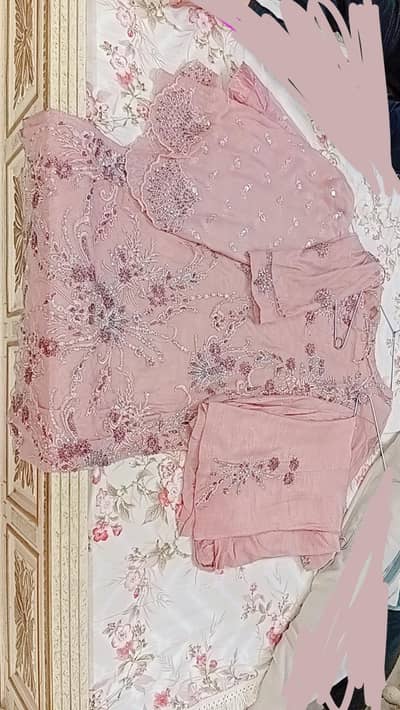 3 piece party wear dress tea pink color