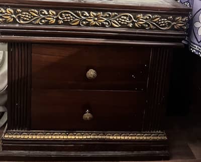 Wooden Double Bed with 2 Side Tables – Good Condition