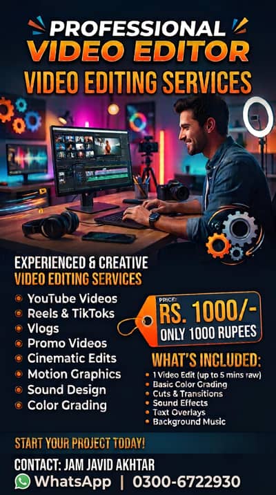 VIDEO EDITING + graphic designer +thumbnail designer
