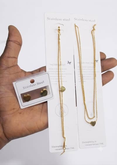 Stainless Steel Heart Necklace & Earrings Combo Set for Women | Elega
