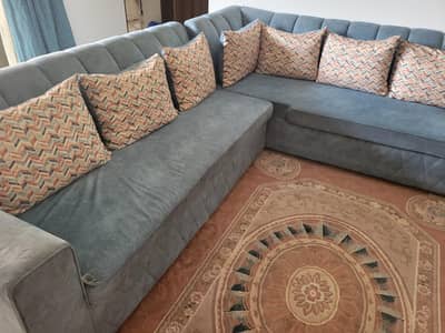 L shaped sofa teal blue/green color