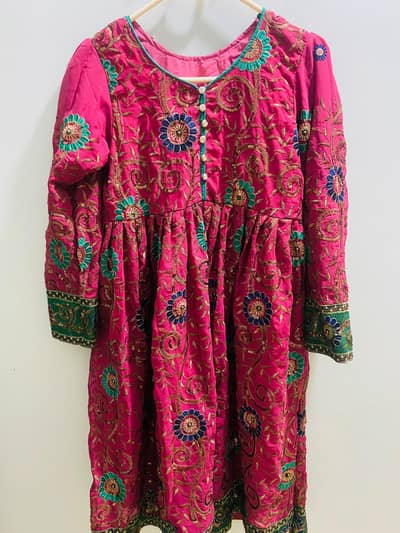 Stunning pink zari work anarkali frock for sale