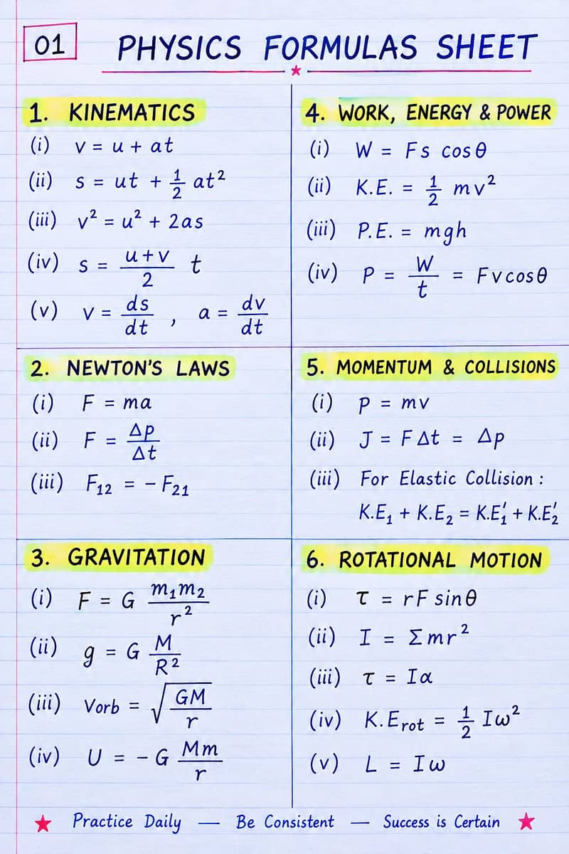 9th Class Physics Formula Book – Important Formulas & Quick Revision 1